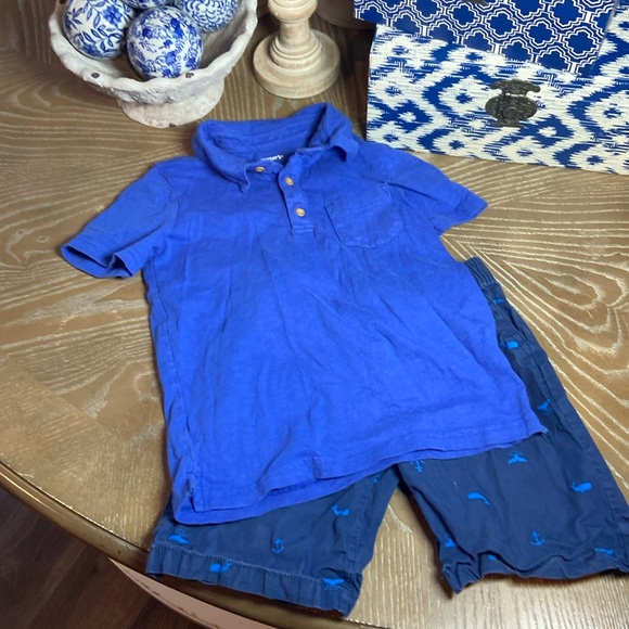 Toddler Boy Blue Polo Golf Shirt & Nautical Anchor Whale Shorts Summer Set - Picture 1 of 10